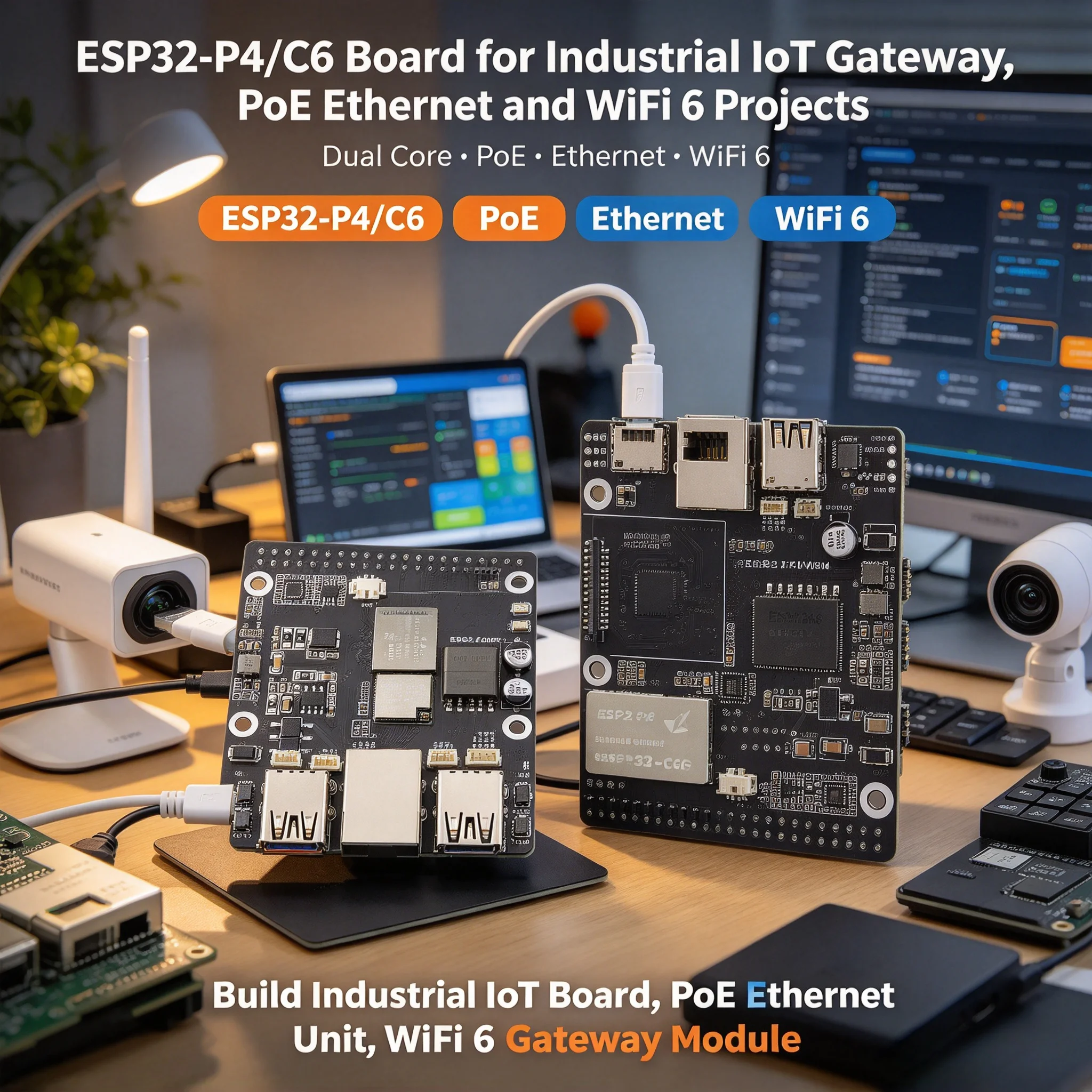 ESP32-P4-WIFI6-POE-ETH Development Board with ESP32-P4 ESP32-C6 WiFi 6 PoE Ethernet