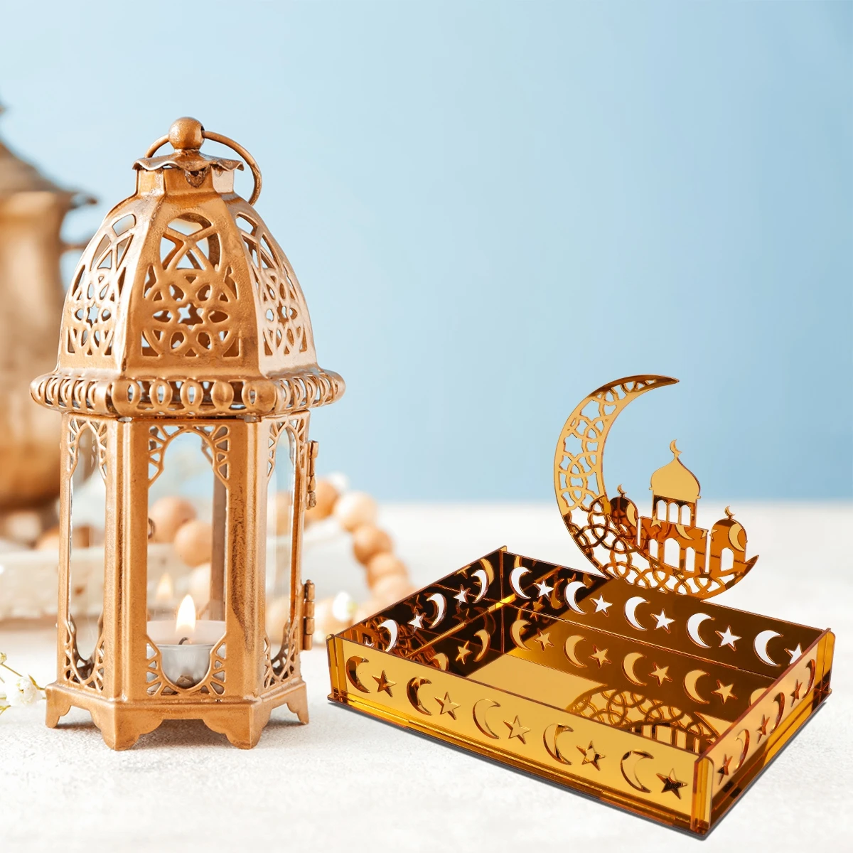 Ornements de table en acrylique doré pour EID Mubarak, Ramadan Kareem, décoration pour la maison, fête musulmane islamique, cadeaux Eid harcèlement Fitr, 2024