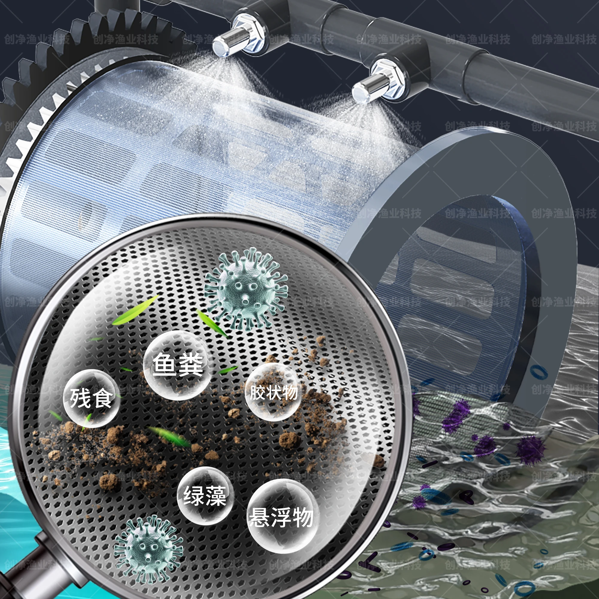 

Chuangjing rotary drum microfiltration indoor and outdoor fish automatic fish stool separation backwash microfiltration machine
