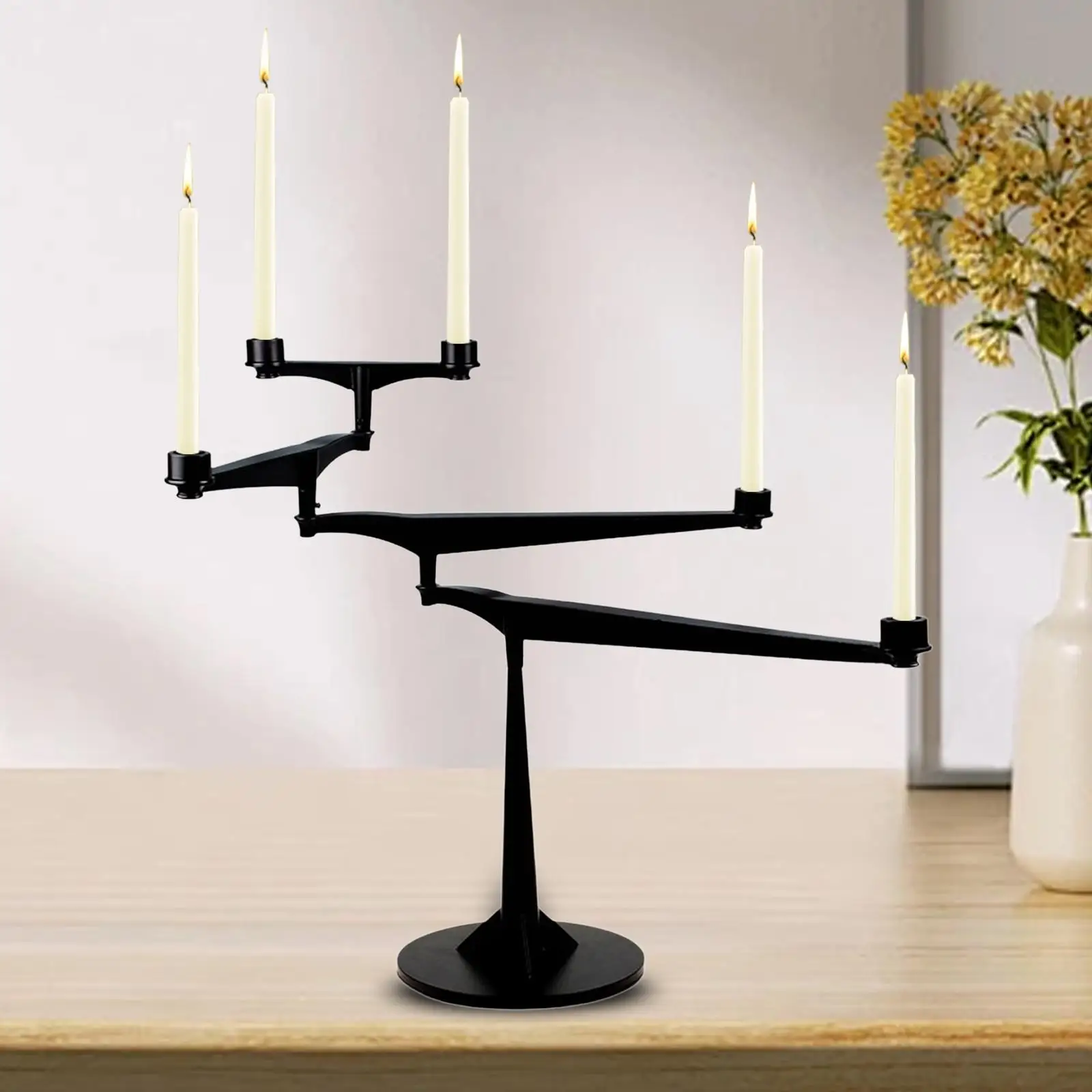 

Black Metal Candle Holder with 4 Flexible Layers for Mantle Fireplace Decor