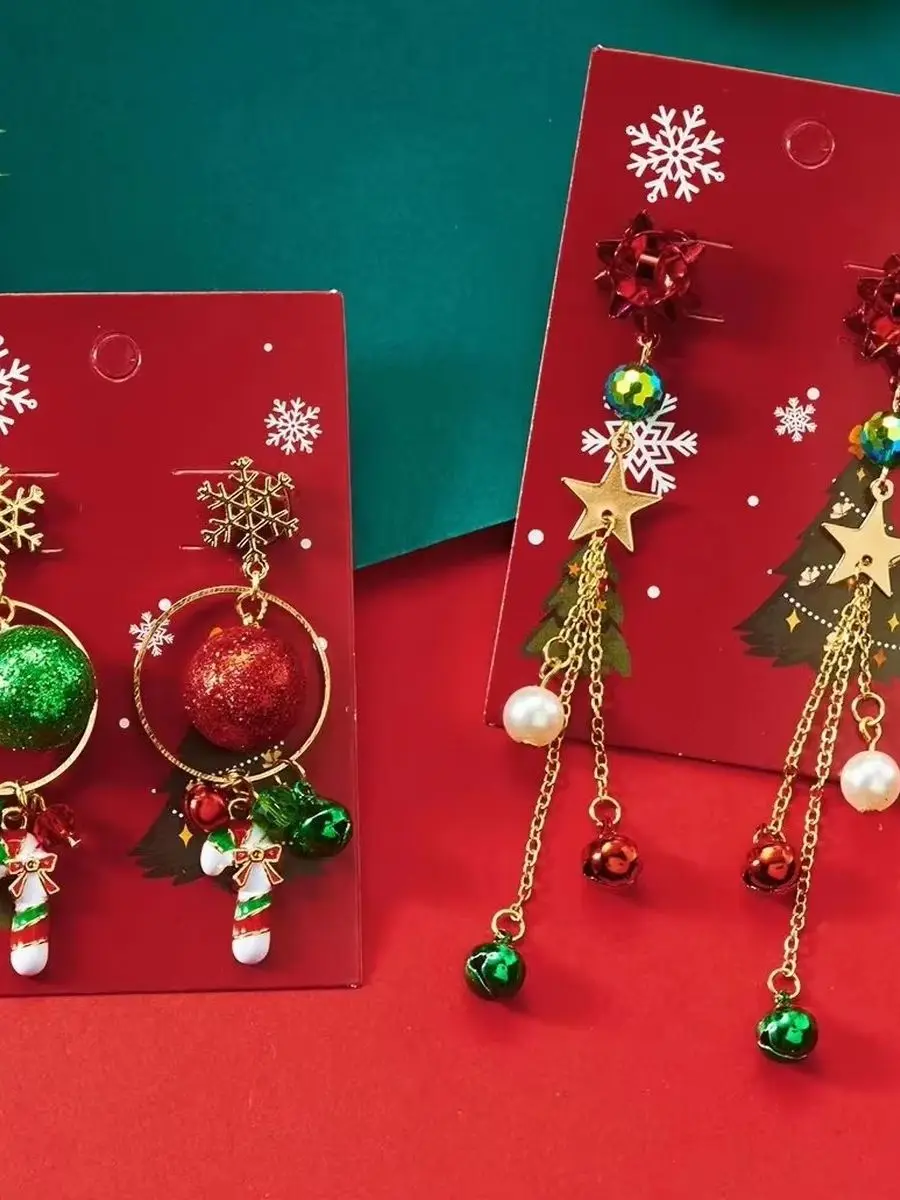 Neue Weihnachten Band Stern Lange Quaste Ohrringe für Frauen Zarte Kristall Bowknot Hohl Glocke Tropfen Ohrring Weihnachten Festival Schmuck