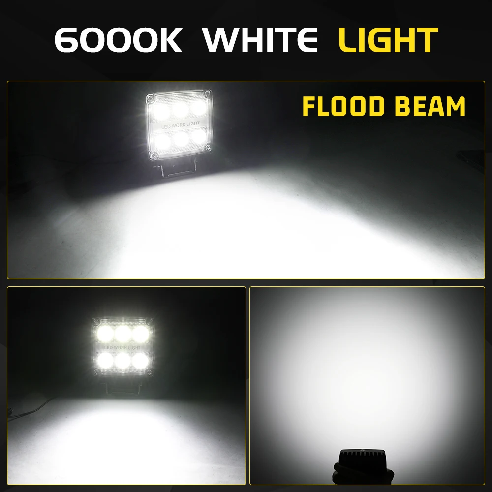 UNISHINE 4-Zoll 6-LED-Flutlicht-Arbeitsscheinwerfer 6000K Superhelles Weißes LED-Fahrlicht IP68 für Offroad-Einsatz für LKW, SUV, UTV, Traktor