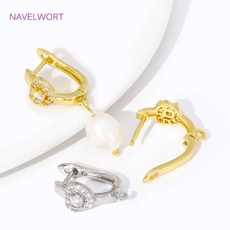 Luxury 18K Gold Plated Brass Shvenzy Earring Hooks,Inlaid Zircon Earwire Fixtures Basic Fastener,For DIY Earring Making Findings