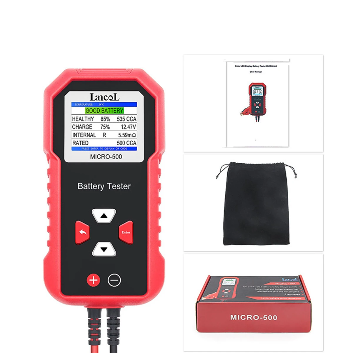 12V Car Battery Tester With LED Display 40-3000 CCA Lithium Battery Test Lancol Micro500 Lead Acid Battery Analyzer