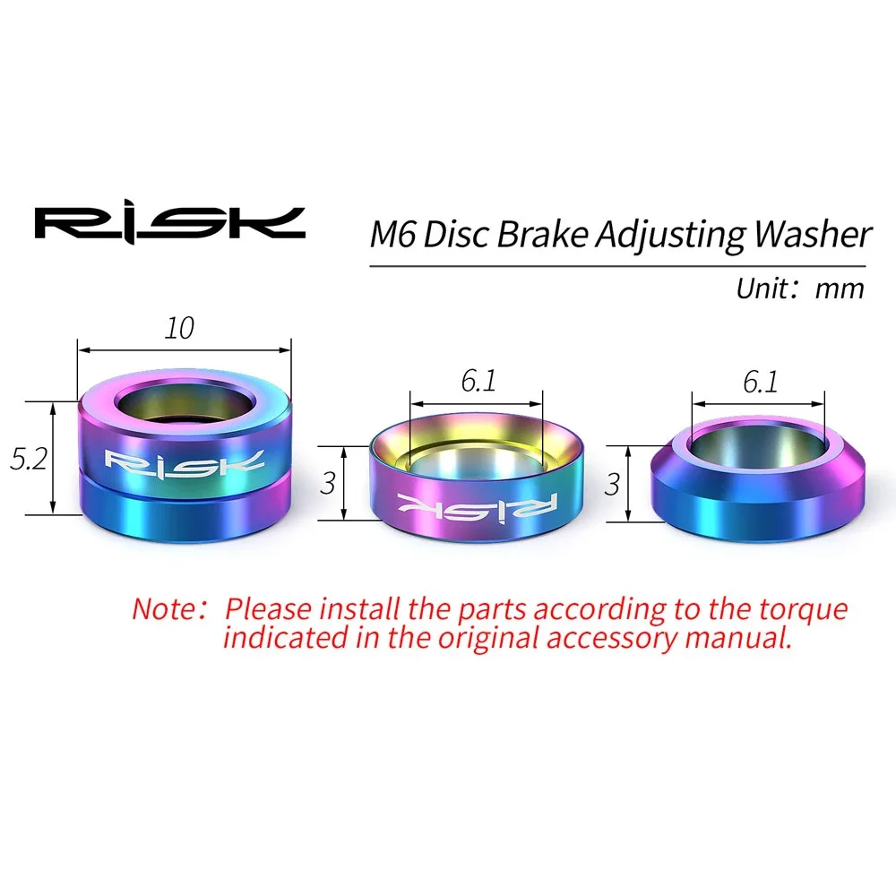 2 Pairs Risk Disc Brake Adjusting Concave and Convex Washer Brake Caliper Mount M6 Cone Spacer Bolt Titanium Alloy Gasket Screw