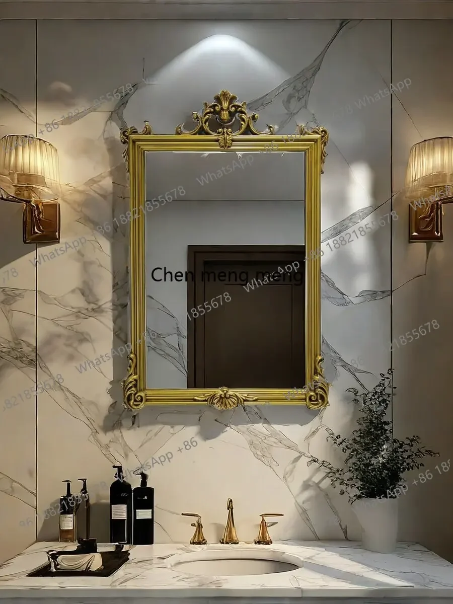 YL European and American retro square bathroom mirror LED smart makeup mirror porch fireplace decorative mirror