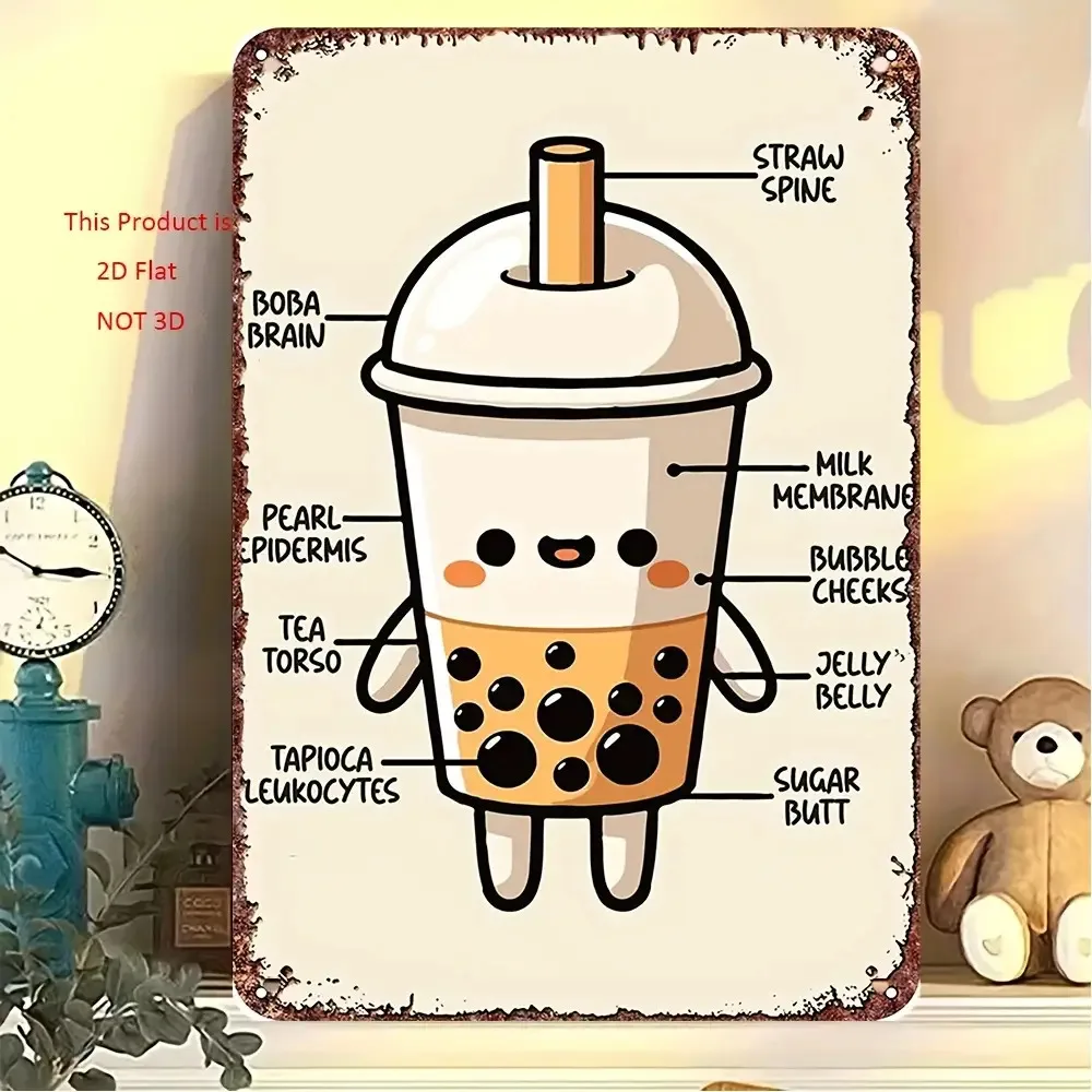 Vintage Bubble Tea Metal Sign 8x12 Cute Anime Wall Decor Cafe Bar