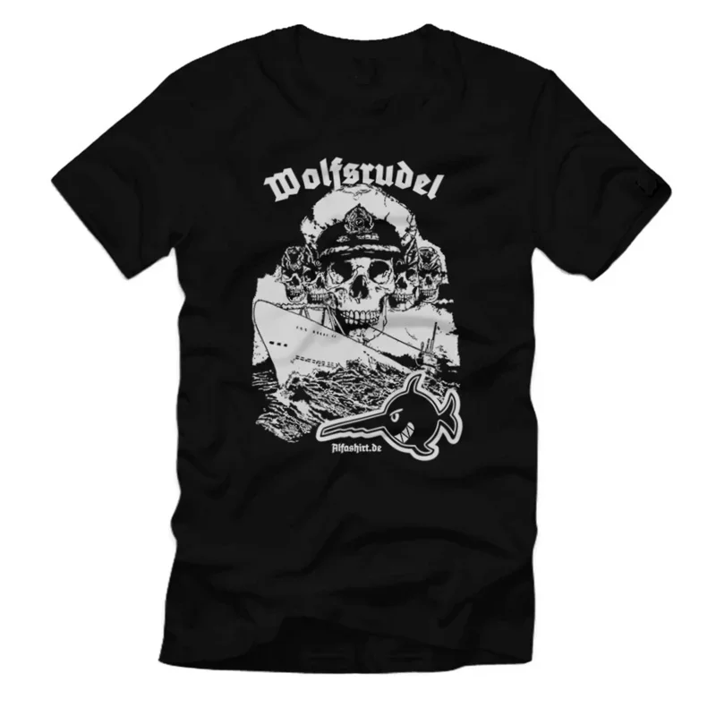 100% Cotton O-Neck Summer Short Sleeve Mens T-shirt German Naval Skull Saw Fish Swordfish Wolf Pack Submarine T-Shirt