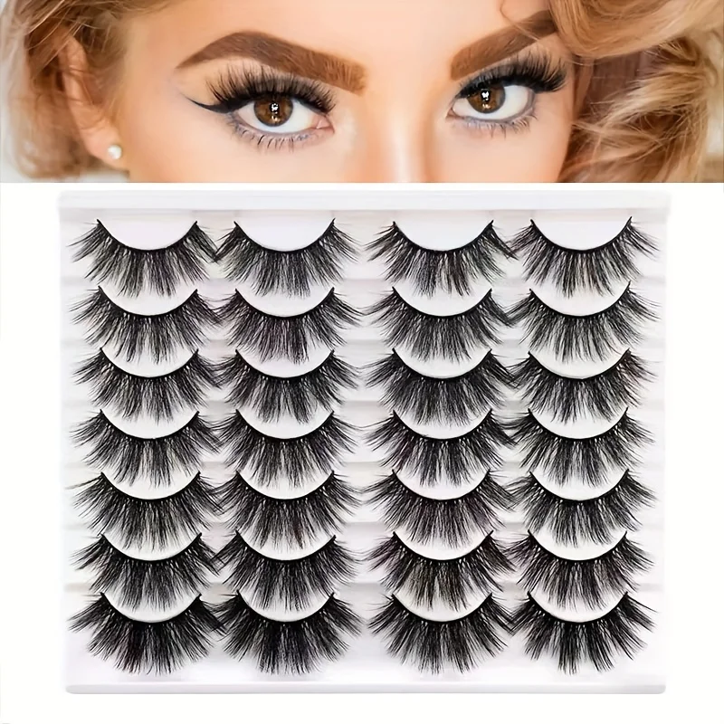 14 pares de cílios postiços 3D fofos, cílios estilo olho de gato com aparência natural e volumosa, conjunto de cílios postiços.