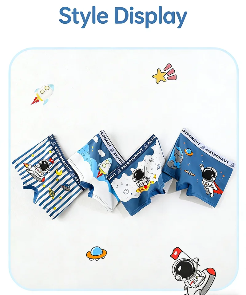 Jungenunterwäsche aus Baumwolle mit flachem Eckdesign, Astronauten- und Baufahrzeug-Motiv, blau-grün-weiße Farbe, Panda-Höschen, Kinderkleidung – Detail 11