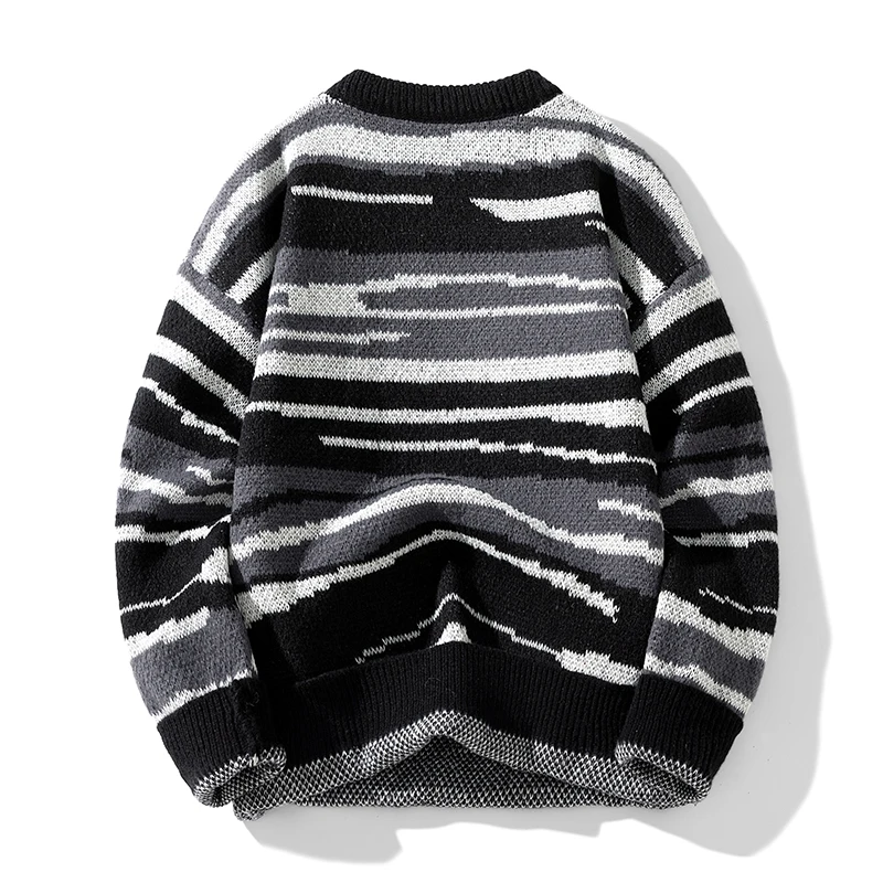 Japanese Collision Knitwear Retro Couple Street Striped Sweater Winter Men Women Loose Sweater Round Neck Pullover Knitting