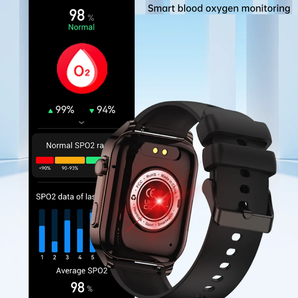 Sport Fitness uomo donna Smart Watch 1.91 "schermo HD Blue Tooth chiamata frequenza cardiaca ossigeno nel sangue musica impermeabile riproduci Smartwatch