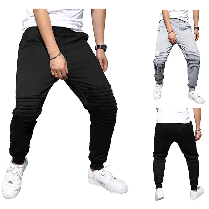 

2023 Autumn/Winter/Autumn New Men's Casual Fashion Trend Solid Color Pleated Sports Pants