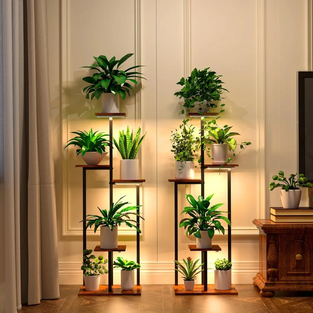 Plant Stand Indoor with Grow Light, 2-Pack Metal with 6 Grow Lights, 5 Tiered Corner, Plant Shelves