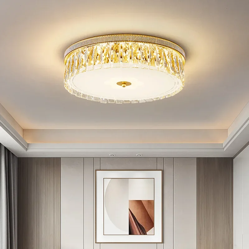 SANDYHA Modern Round LED Crystal Ceiling Lamp Elegant Home Decor Fixture for Bedroom Living Room Dining Table Study Accent