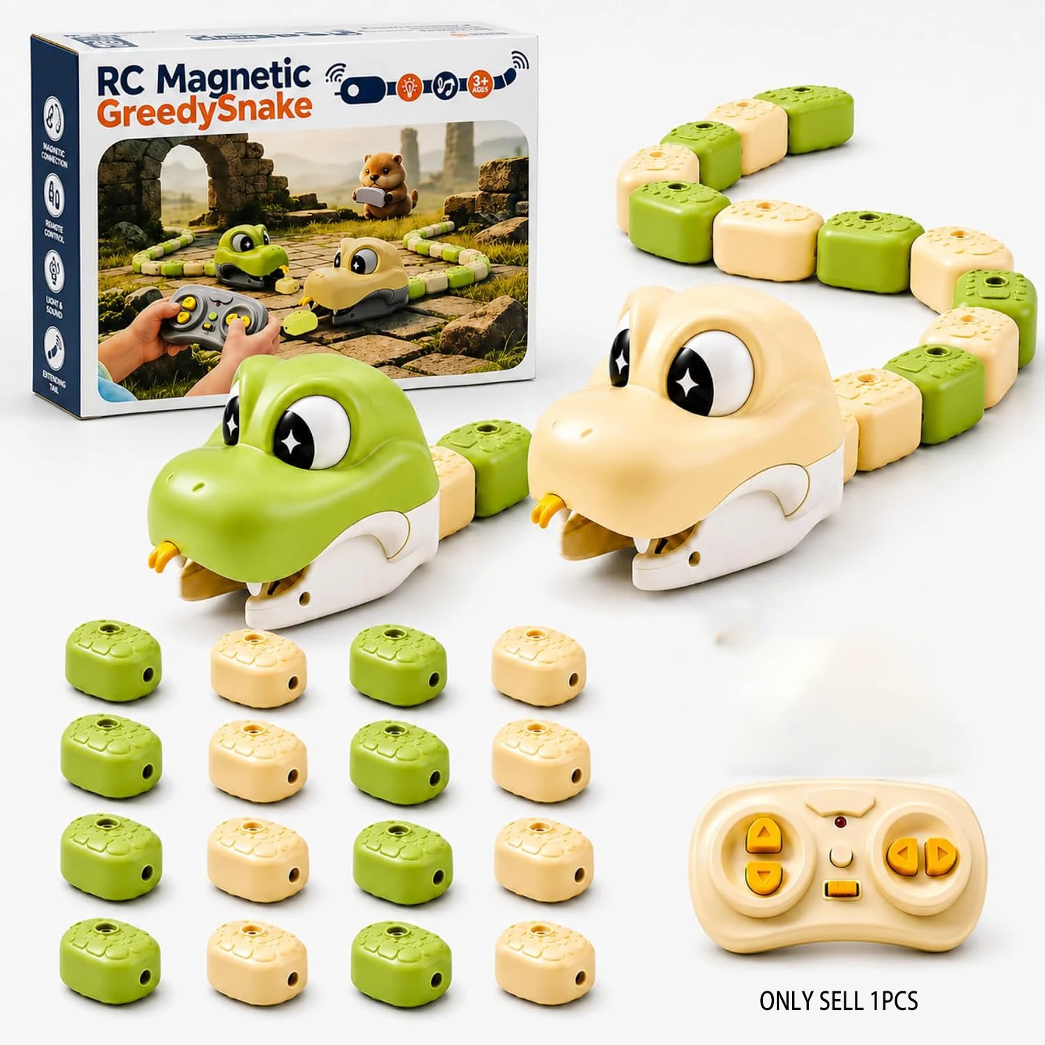 Magnetic Snake Remote Control Racing Game Growing Tail Lights and Sounds For Parties Game Gift For Christmas Birthday Boys
