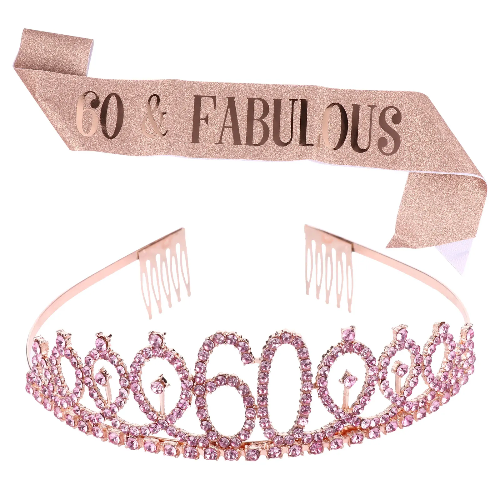

2pcs Birthday Sash Set Hot Stamping Etiquette Belt Decoration Fabric Comfortable Crown Hair Comb Birthday Party Sash Crown