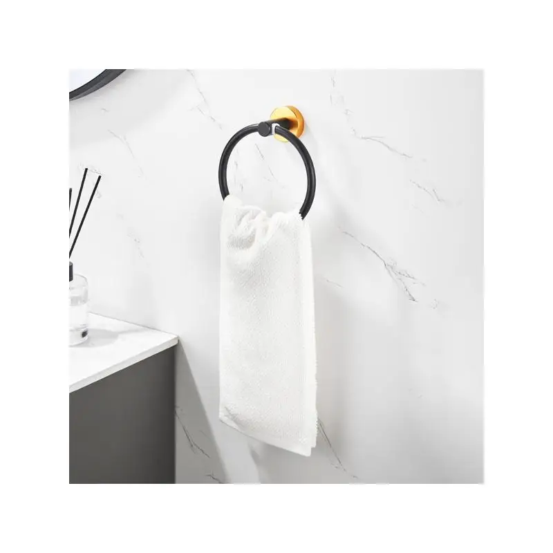 مجموعة أدوات المناشف المكونة من 6 قطع من الألومنيوم السميك، مثبتة على الحائط، 24 بوصة، لمسة نهائية باللونين الأسود والذهبي، مثالية لترقية أجهزة الحمام