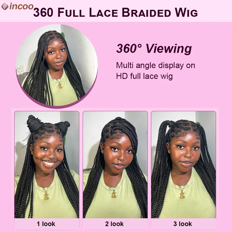 Tribal Braids Synthetic Braided Wigs Full Lace Front Wigs Knotless Box Braids With Baby Hair 36'' Cornrows Braid For Black Women