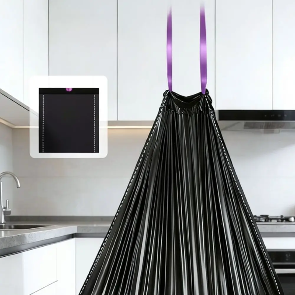 Thickened Waste Storage Bags Drawstring Trash Liners Strong Garbage Disposal Bags For Bathroom Kitchen Home Use Clean