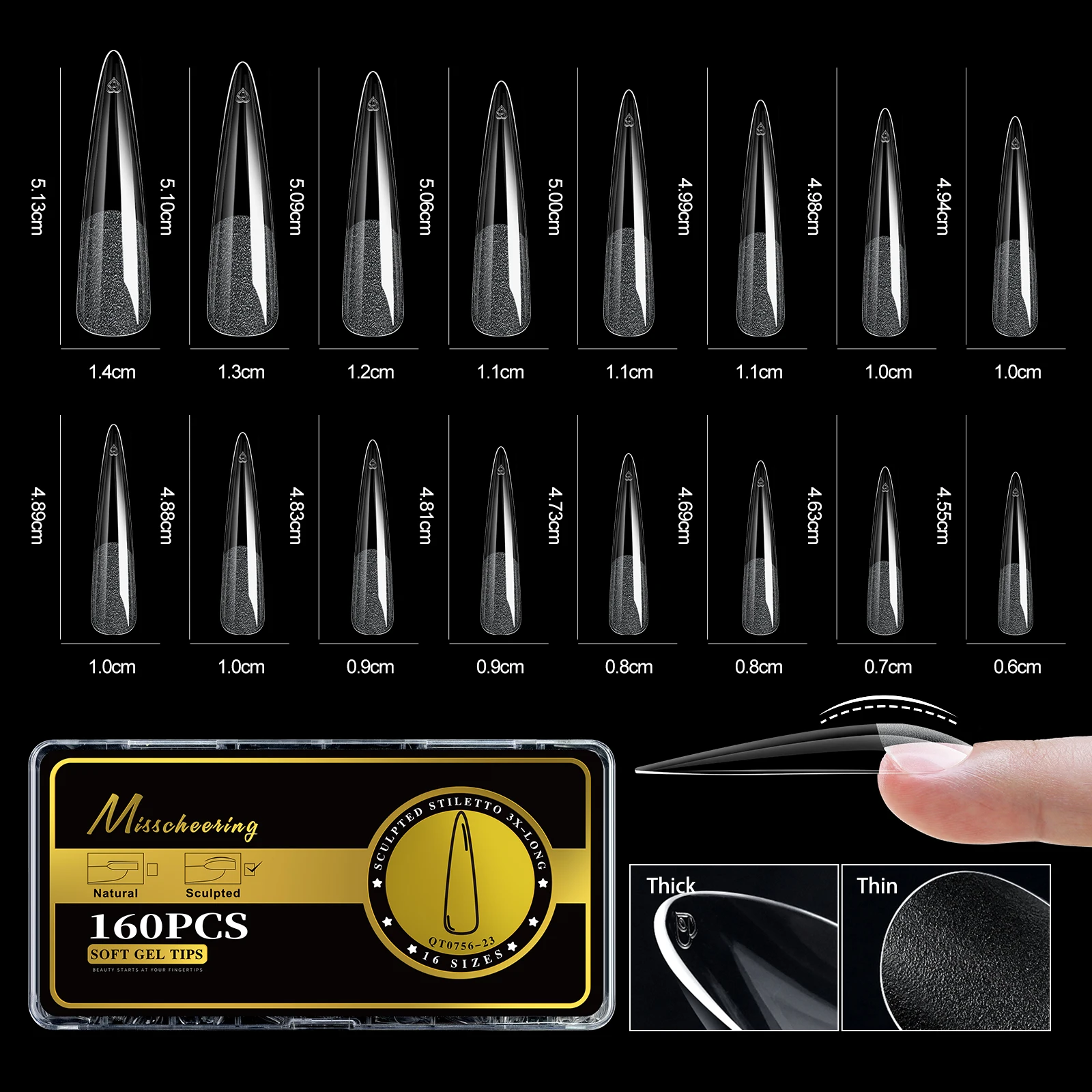 S-2XL Glänzende falsche Nagelspitzen, geformtes weiches Gel, Mandelsarg, Stiletto, vollständige Abdeckung, zum Aufdrücken der Nägel, künstliche DIY-Verlängerungsversorgung – Detail 28