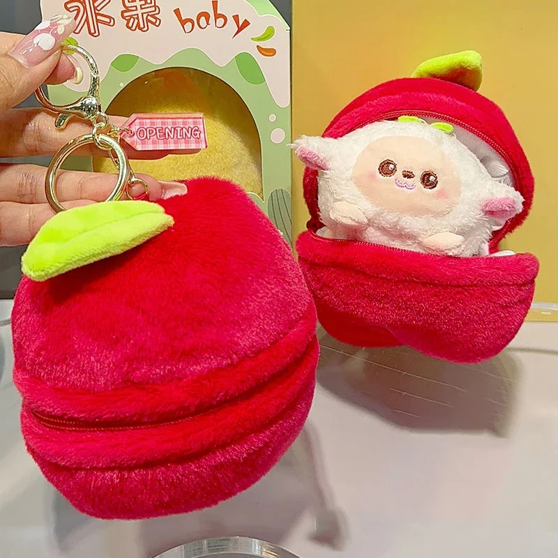 2023 New Fruit Baby Plush Doll Lemon Monkey Orange Lion Peach Rabbit Apple Sheep Plush Filling Bag Pendant Kawaii Keychain