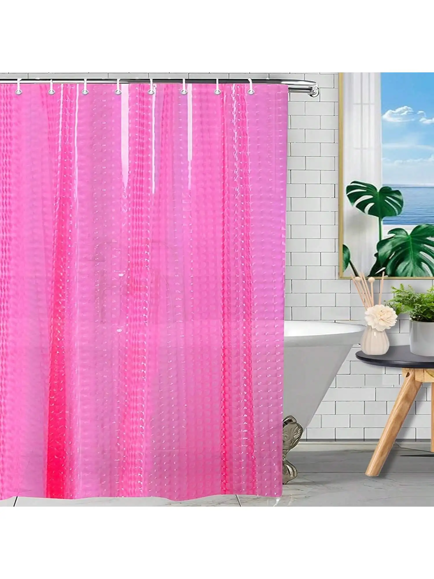 Premium Textured PEVA Shower Curtain - Rustproof Metal Grommets with 12 Durable Rings, Modern Bathroom Decor
