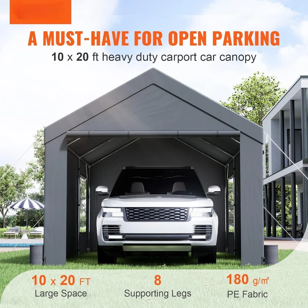 Carport 10x20ft, Car Canopy Portable Garage, Heavy Duty Car Port with Roll-up Ventilated Windows Removable Sidewalls for SUV