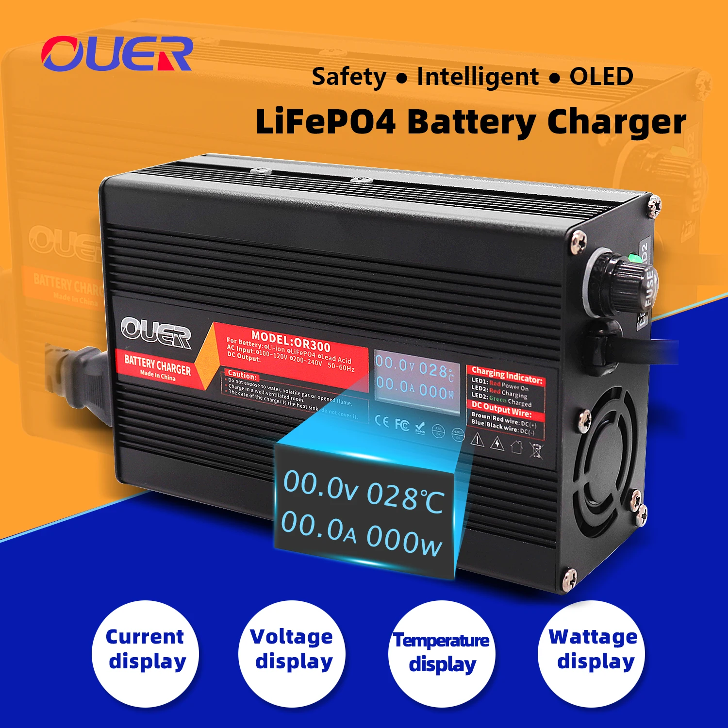 

14.6V 5A LiFePO4 Battery Charger With OLED Display For 4S 12.8V 14.4V LiFePO4 Battery Smart Charger