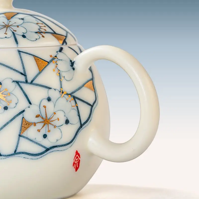 He Bai Hand-Painted Little Dragon Egg Teapot High Temperature Unglazed White Porcelain Single Pot Household High-End Ceramic Tea