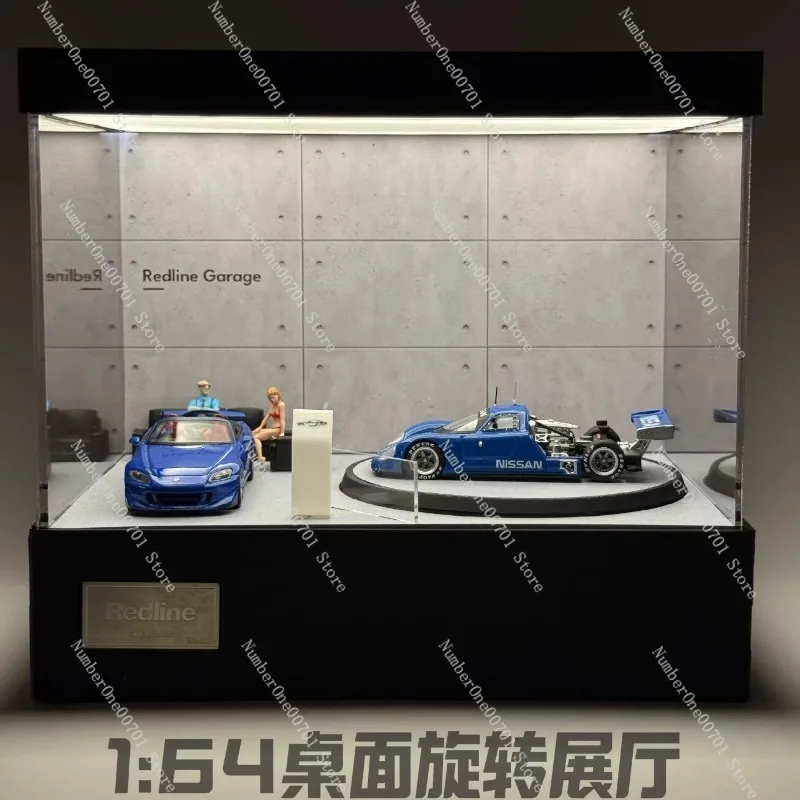 1:64 Rotating Parking Garage Display Case, Creative Car Model Showcase with Turntable, Desktop Diorama Stand