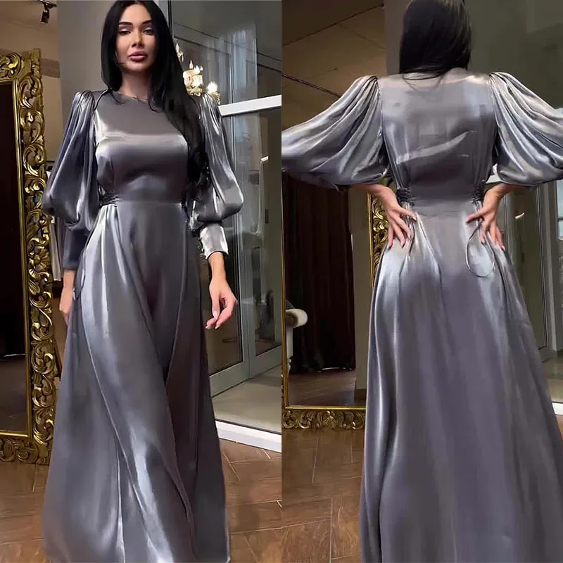 Eid Sliky 새틴 무슬림 원피스 여성용, 아바야 모로코 파티 드레스, 라마단 레이스업 아바야스 카프탄 이슬람 두바이 아랍 롱 로브, 2024