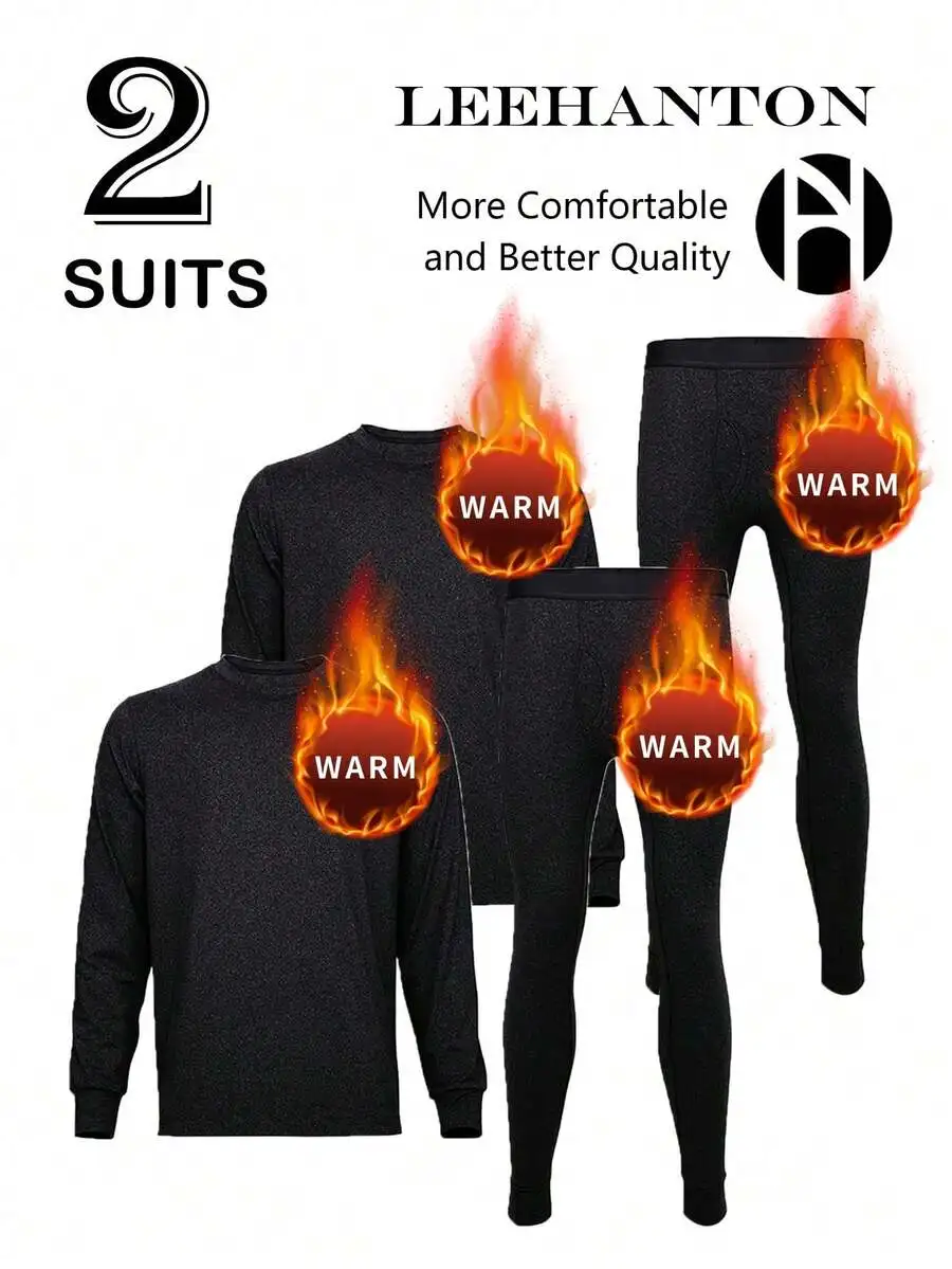 

2 Sets Men's 4-Piece Thermal Underwear Set, Warm Comfortable Base Layer for Cold Weather