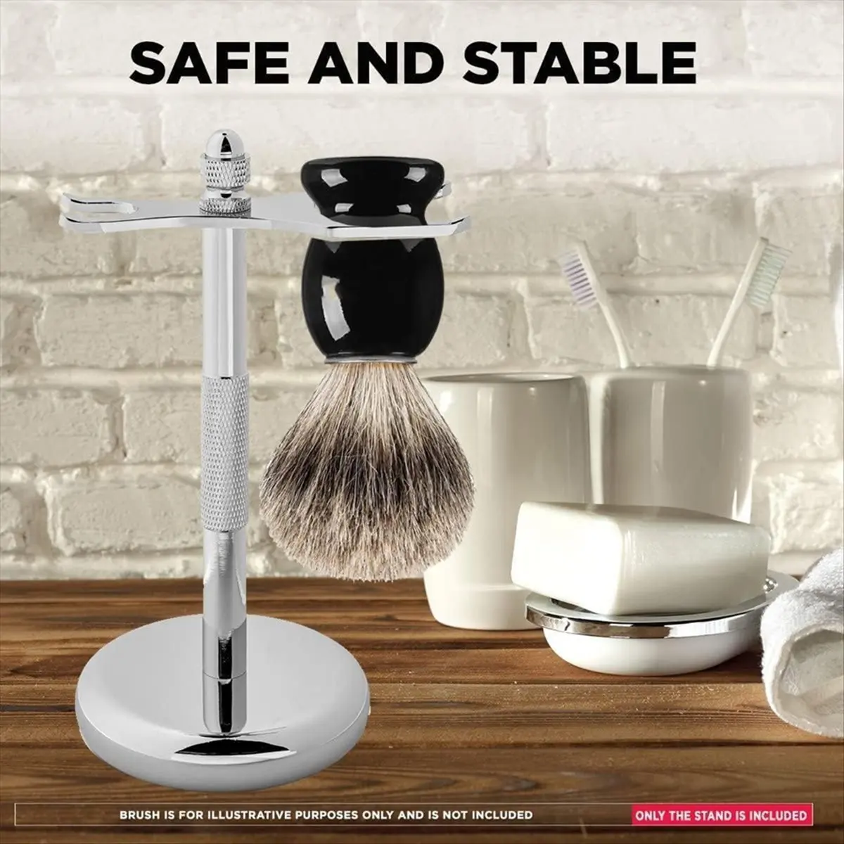 (A75U) Safety Razors Stand with Brush Holder, Heavy Duty Metal Shaving Holder for Men,Fits Brushes and All Kinds of Razors B