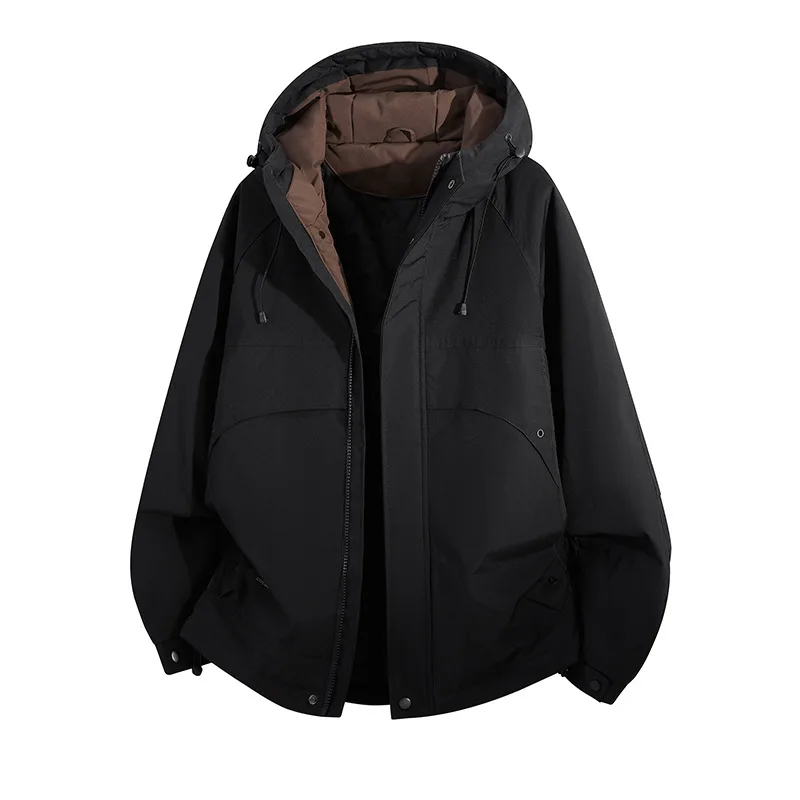 2026 New Unisex Hooded Windproof Jacket Loose Outdoor Windbreaker Coat Drawstring Hood Big Pocket Casual Outerwear Men Women view 2