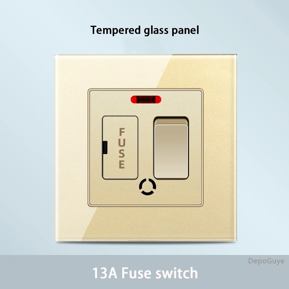 Gold Universal Tempered Glass Wall Socket,UK 13A power outlet with USB Type C 18W Quick Charge,Home Light Electric Switch Panel image 3