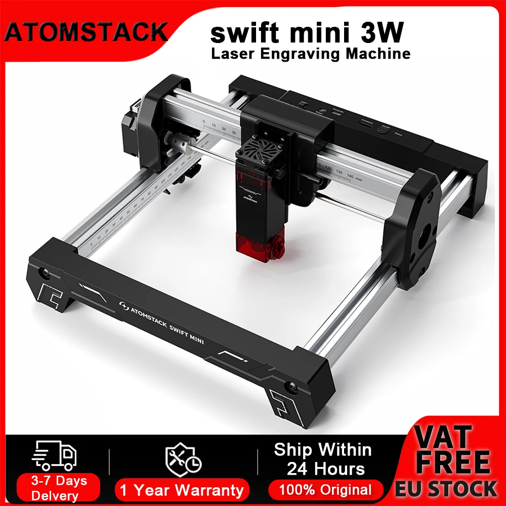 ATOMSTACK Swift Mini Macchina per Incisione Laser 3W, Stampante 3D, Incisore con Spot Laser 0.04mm, 10000mm/min, AI Text-to-Image, per Artigianato Fai-da-Te