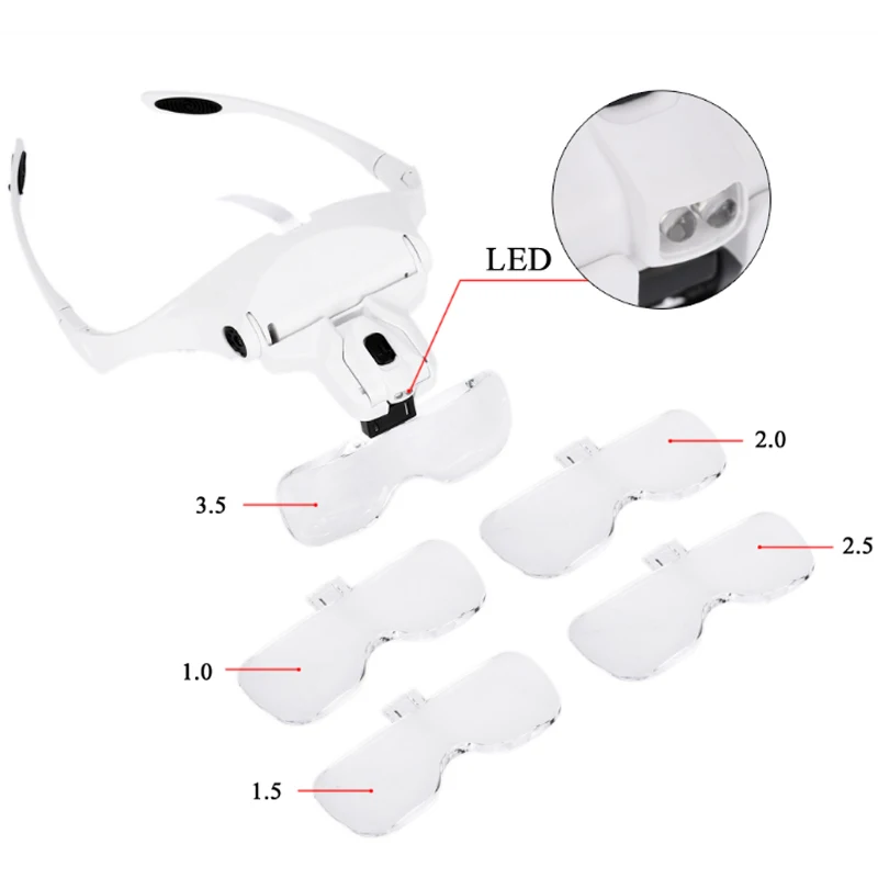 1pcs Magnifying Glasses LED Light Lamp Head Loupe Jeweler Headband Magnifier Tattoo Accessory Repair Reading Magnifier