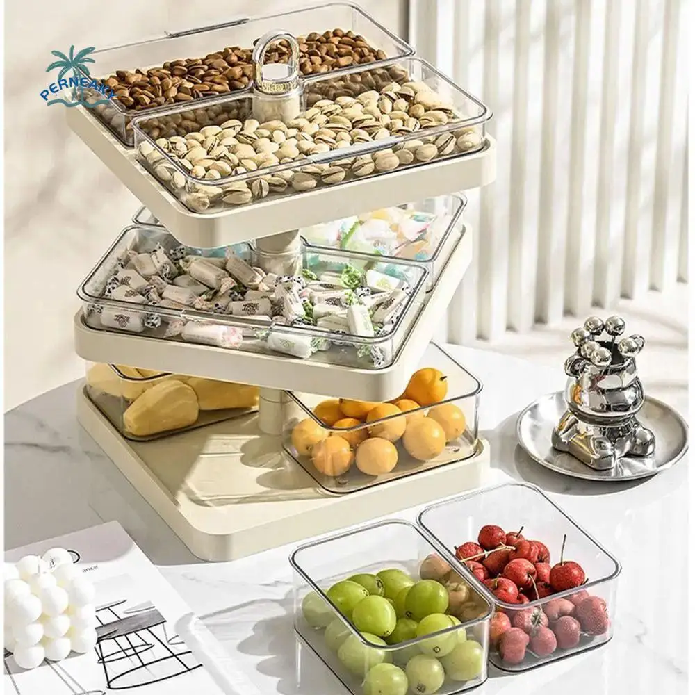 Multilayer Food Serving Tray 8 Removable Compartments Stackable Tiered Tray Stand 360 Rotatable 3 Tiers Fruits Storage Rack