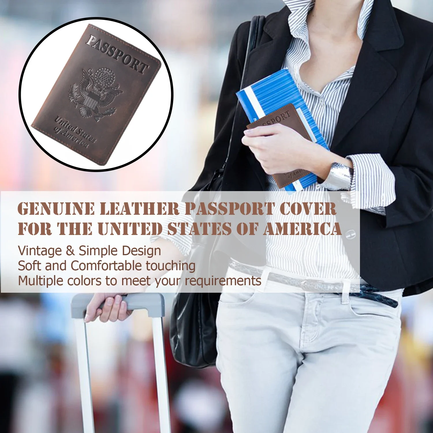 Kemy Genuine Leather Passport Cover France Crazy Horse Leather Card Holder Business Bilingual Passport Case