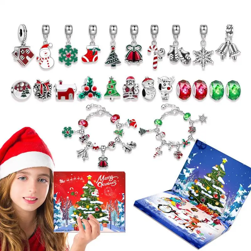 Christmas Countdown Bracelet Advent 24 Days Calendar Countdown Bracelet Beginners-Friendly Jewelry Making Kit for Classmate