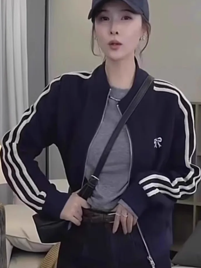 

Short Baseball Jacket Women's Casual Stand Collar Korean Style Spring New Fashion Sweet Style High Waist Zipper Pocket
