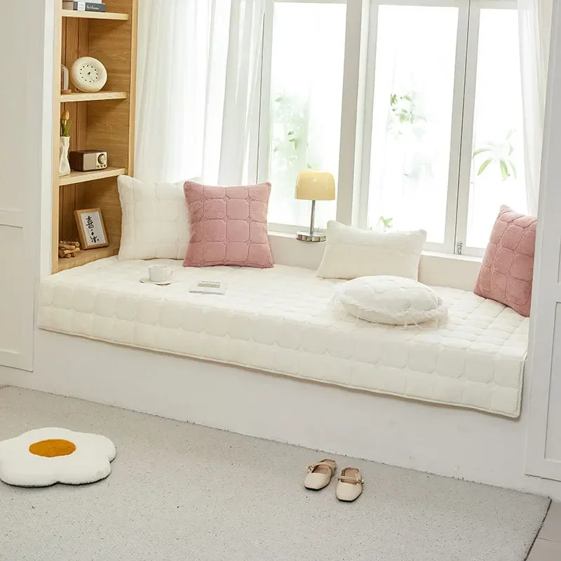 Fashionable Simple Rabbit Fur Velvet Window Seat Pad 2024 New Four Seasons Universal Thick Anti slip Balconies Tatami Cushions 2