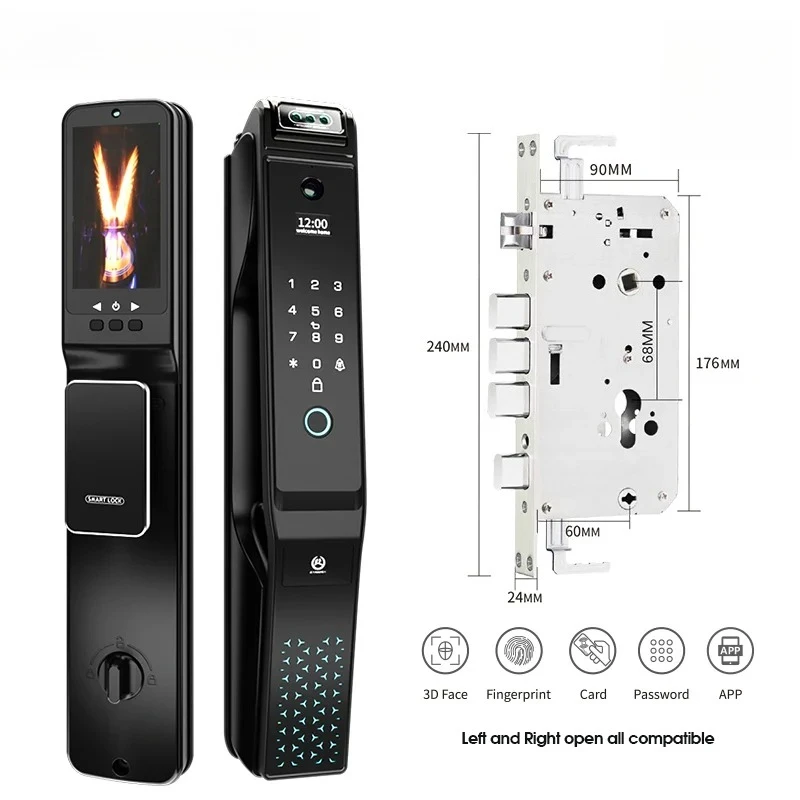 New 3D Face Palm Print Recognition Smart Door Lock Keyless Digital Fingerprint Mortise Intelligent Lock for Home Security
