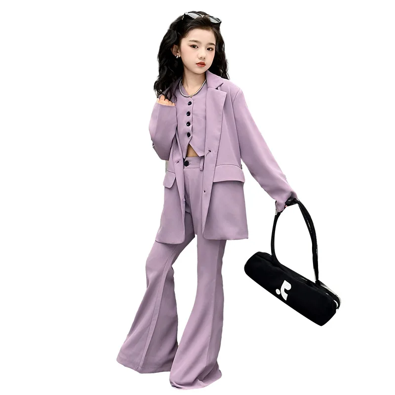 Childrens Set Spring Fall Girls Casual Fashion Lazy Hong Kong Style Personalized Small Suit 3pcs CUHK Childrens College Clothing