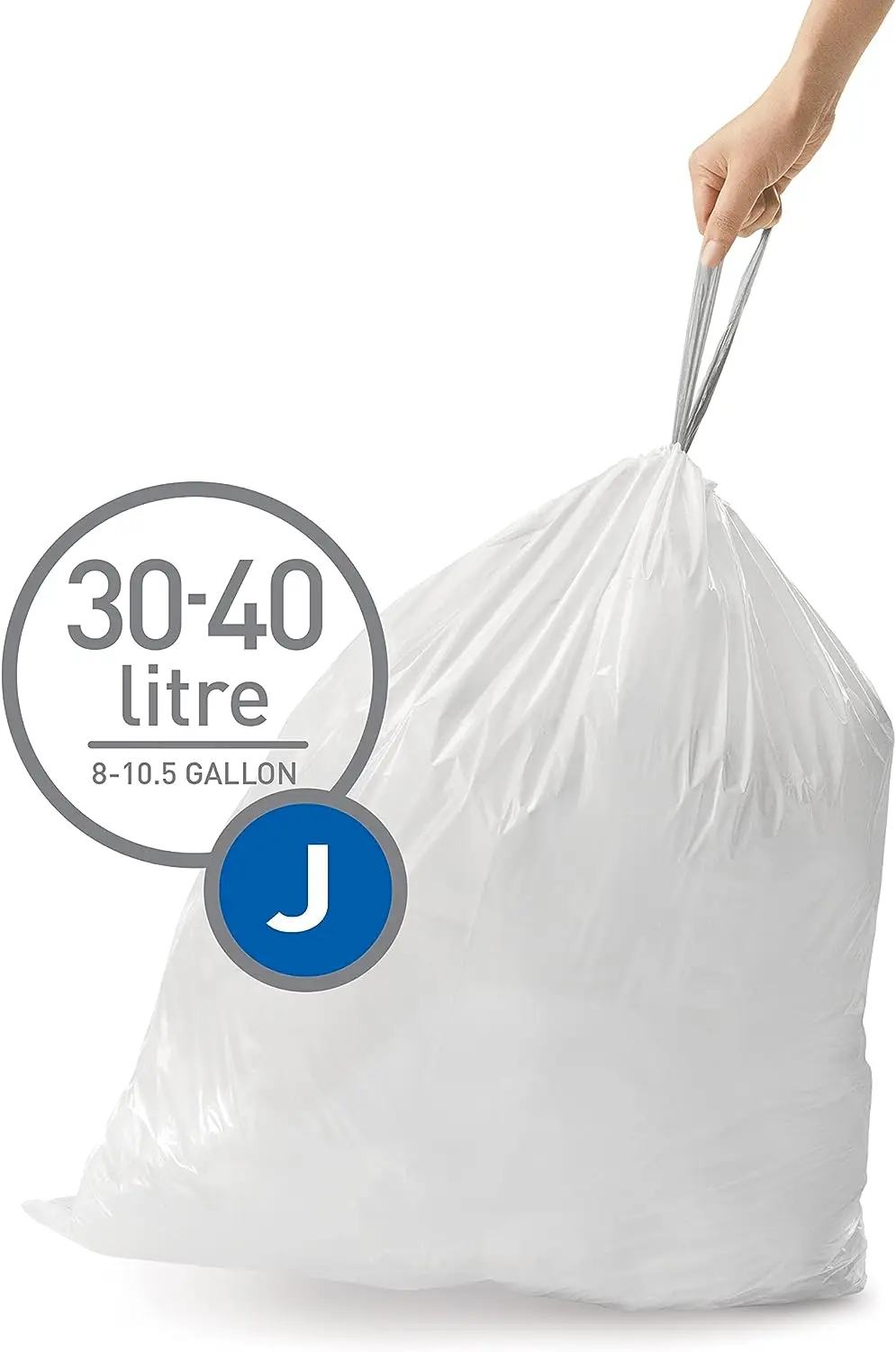 simplehuman Code J Custom Fit Drawstring Trash Bags, 30-45 Liter/8-12 Gallon, 12 Refill Packs (240 Count)