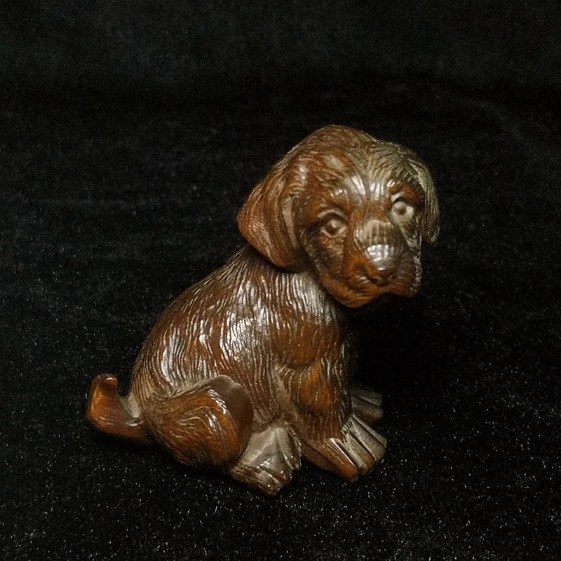 

YIZHU CULTUER ART H 5.8 CM Old Chinese boxwood hand carved dog Figure statue decoration Gift collection