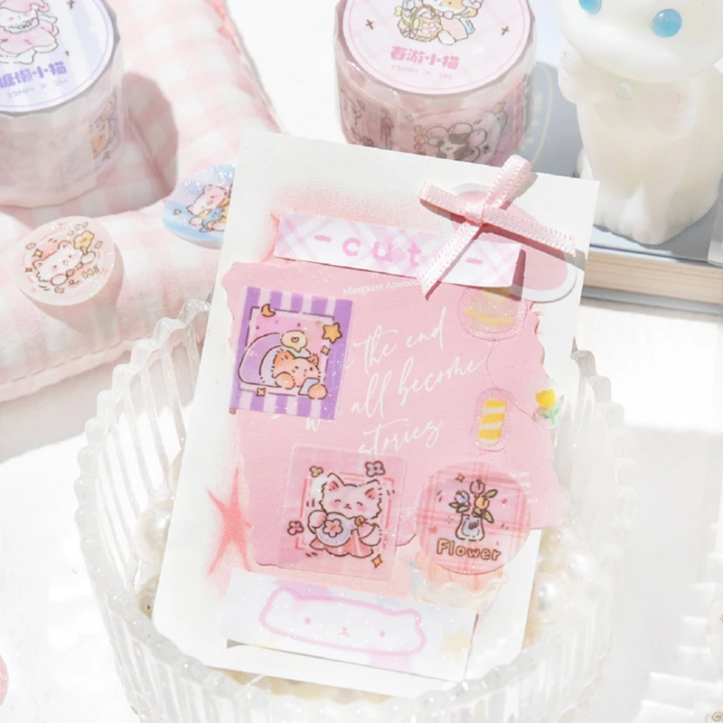 Mr.Paper, Cute Animal Cutting Masking Tape 1 roll Kawaii Cat Sparkling PET Tape Stickers Home Handbooks Scrapbook Decoration view 4