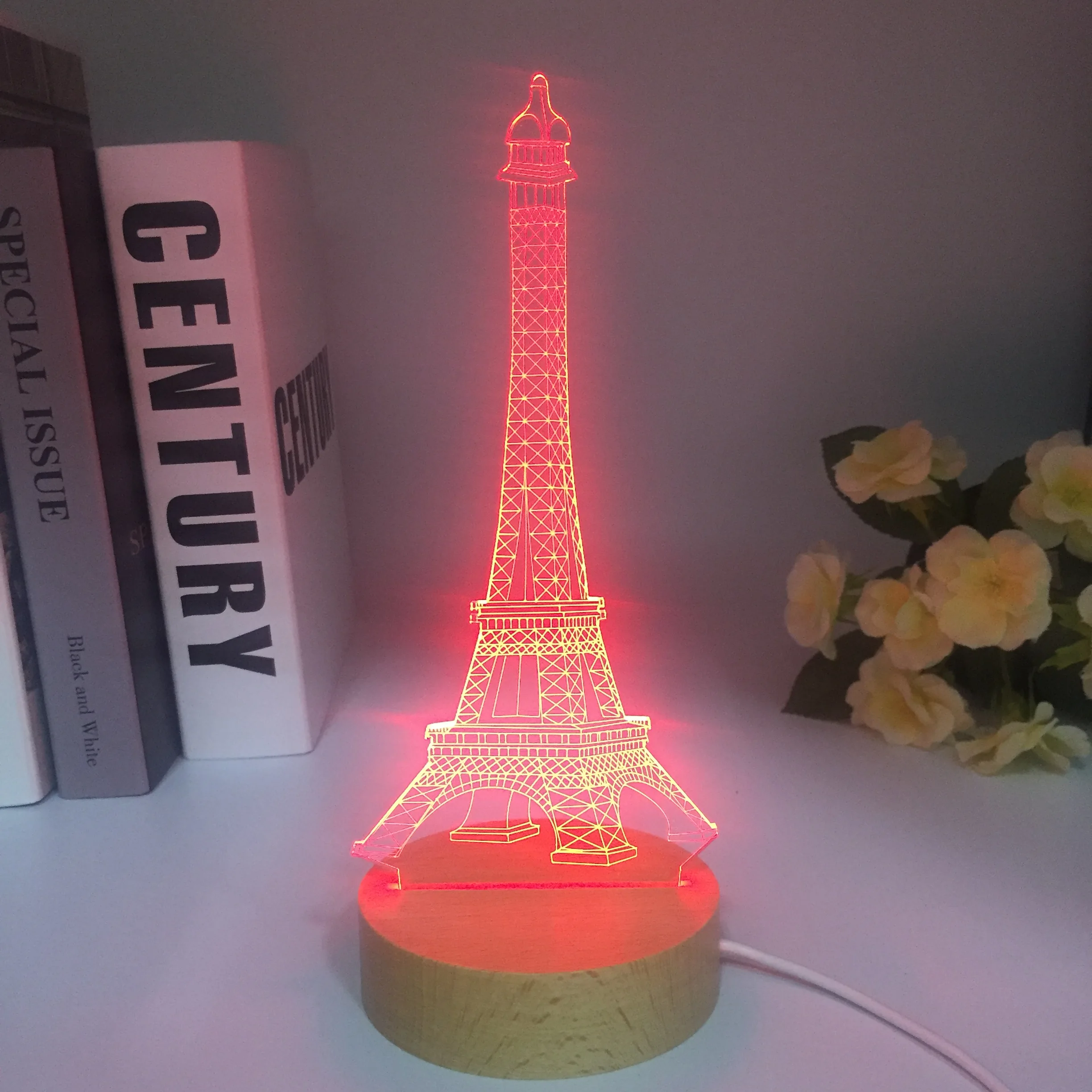 Eiffel Tower Led Night Light Colors Changing Kids Bedroom Nightlight Wooden Gift for Birthday Bedroom Decor Table 3D Lamp Gifts