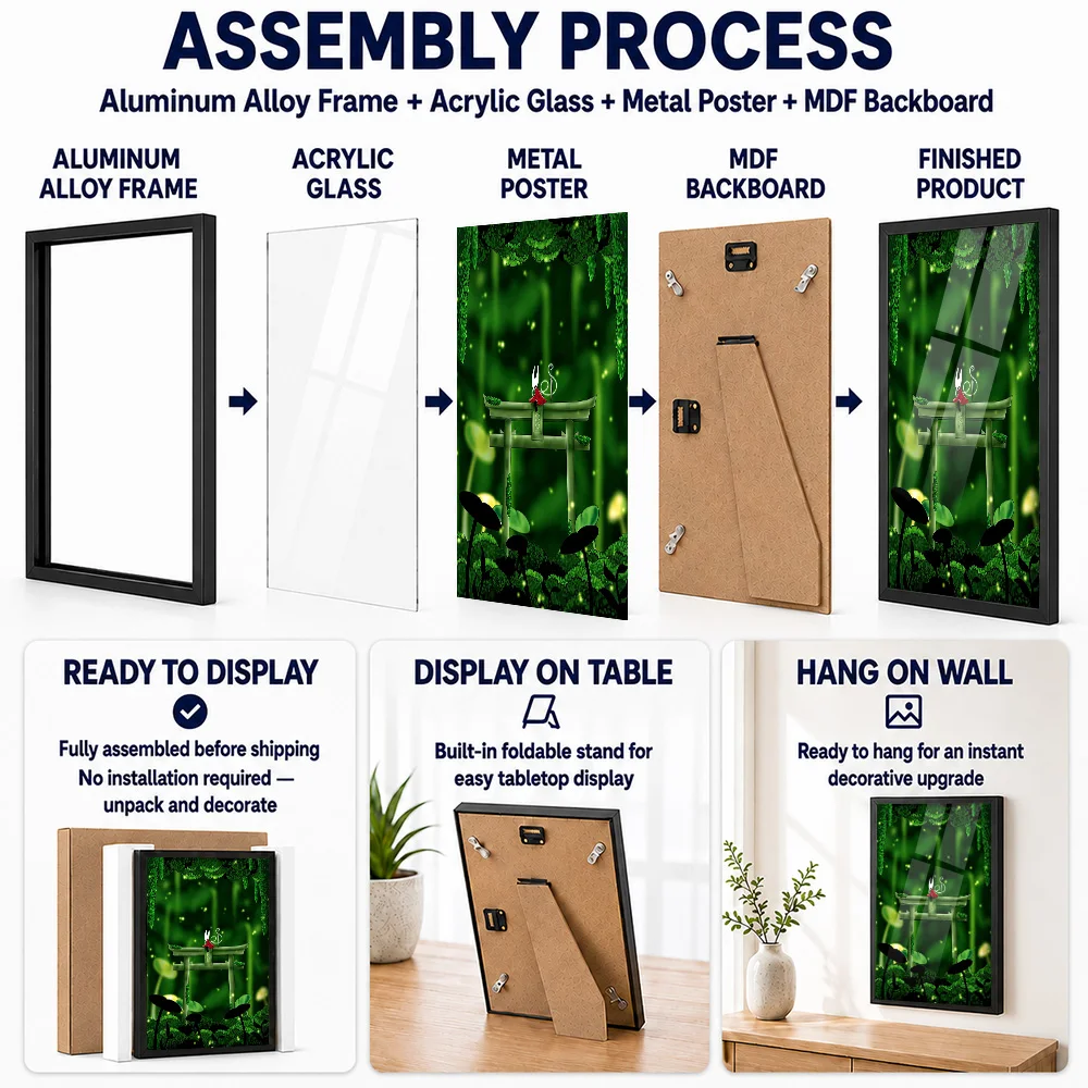 Hollow Knight Hornet At Torii Gate Metal Poster With Aluminum Alloy Frame Customized Cinematic Style Wall Art For Games Room
